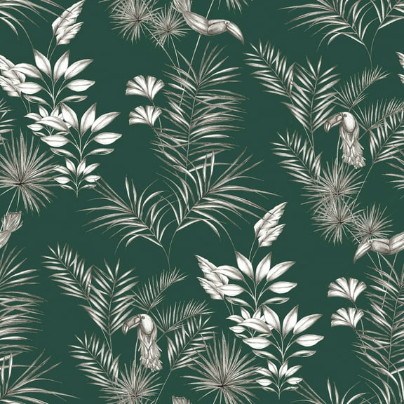 ohpopsi Shelly Green Toucan Toile Wallpaper, 19.7-in by 33-ft, 54.18 sq. ft.