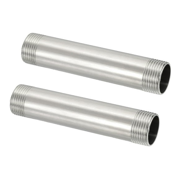 304 Stainless Steel Pipe Fitting, 1" BSP Male x 1" BSP Male Threaded 6" Length Nipple Cast Pipe, 2 Pack