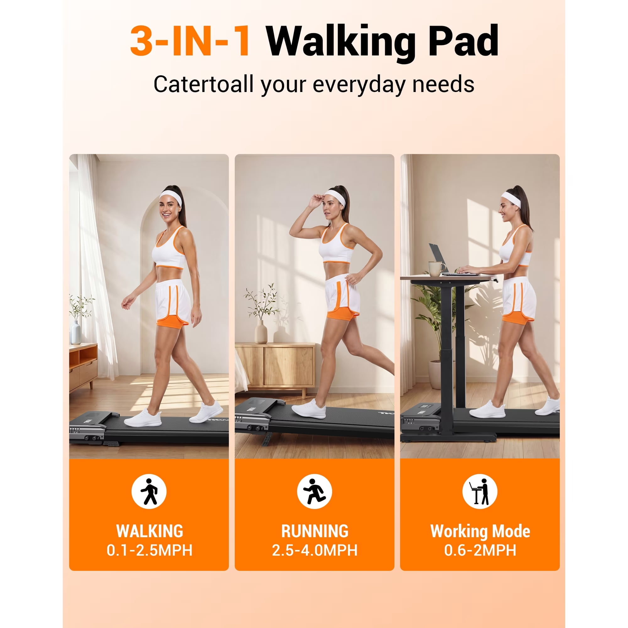 TKW Walking Pad Treadmill with Incline, Under Desk Treadmill 330 lbs Weight Capacity, 3-in-1 Foldable Portable Treadmill with Vibration Mode