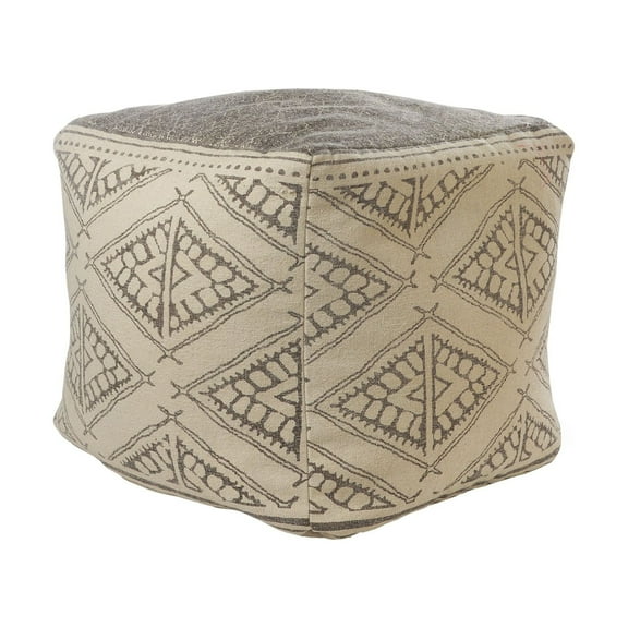 Laddha Home Designs 20" Taupe and Beige Geometric Handmade Square Pouf Ottoman