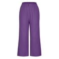 thumbnail image 4 of Xihbxyly Women's Cotton and Linen Pants Drawstring Slim Elastic Waist Pants Casual Loose Fit Comfy Lounge Pants with Pockets Purple XL, 4 of 6