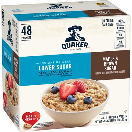 Instant Oatmeal Maple Brown Sugar - Quaker Instant Oatmeal, Low Sugar Maple Brown Sugar, 48 Ct, 1.19 Oz Packets