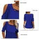 thumbnail image 2 of Camiseta de manga corta de color puro para mujer, blusa de manga corta holgada y transpirable con hombros descubiertos, color liso, azul brillante M, 2 of 6