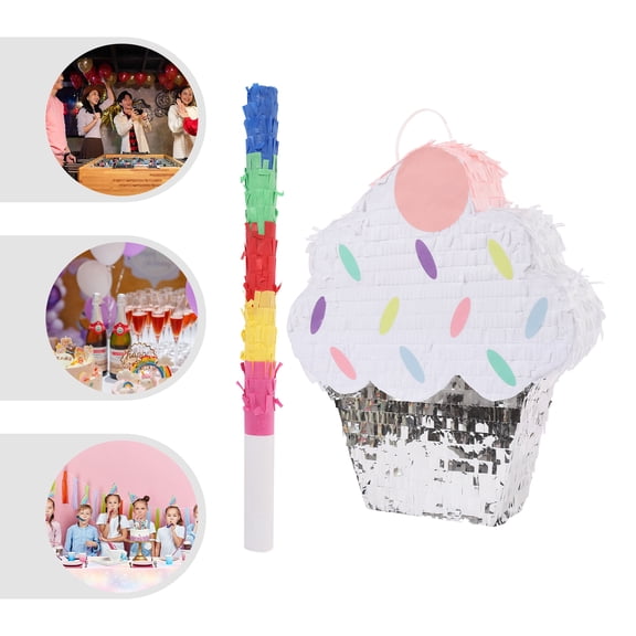 Colorful Ice Cream Cake Pinata   17.72in Stick - Cute Style, Hand-Pasted PVC/Paper, 4.41lbs Max Load - Perfect for Birthday Parties, Carnival Games