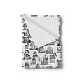 thumbnail image 2 of City Soft Flannel Fleece Blanket, Village Houses Hand Drawn Monochrome Doodle Architecture Pattern Buildings Town Scene, Cozy Plush for Indoor and Outdoor Use, 50" x 70", Black White, by Ambesonne, 2 of 5