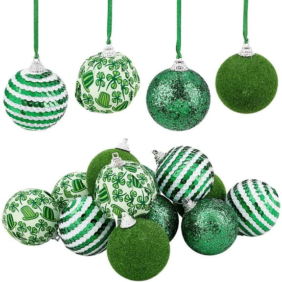 12Pcs Saint Patrick Ornament Ball 1.97 Inch Shamrock Ball Ornament Green Hanging Balls Irish Ball Ornament Clover Hanging Decoration for Saint Patrick Party Home Decor-Green and White