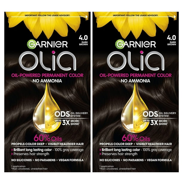 Color de cabello Garnier Olia sin amoniaco 4.0 marrón oscuro, paquete de 2