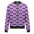 thumbnail image 4 of Chaqueta bomber con estampado de murciélago rosa para mujer, abrigo informal ligero con cremallera, puños y dobladillo acanalados, 4 of 5