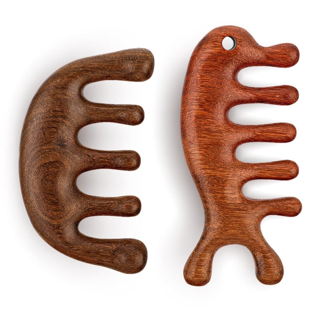 Paquete de 2 peines de madera para masaje del cuero cabelludo, peine de masaje, masajeador de cabello, peine para masaje facial del cuero cabelludo, herramienta para cabeza, meridianos, pein