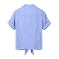 thumbnail image 5 of Tie Front Linen Shirts for Women Lightweight Loose Lapel Collar Blouses Short Sleeve Dressy Casual Summer Tops, M, 5 of 7