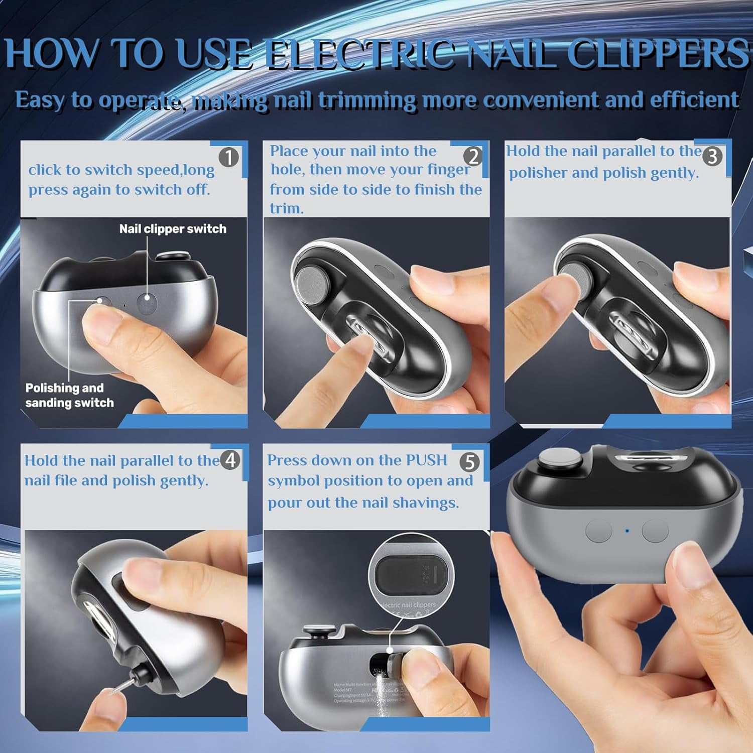 Electric Nail Clippers for Seniors, 2026 2 in 1 Electric Nail Clipper Multifunctional Electric Toenail Clippers for Adults，Kids with Polishing and 2 Speeds