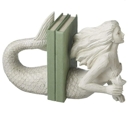 Resin Mermaid Bookend Pair, Distressed White