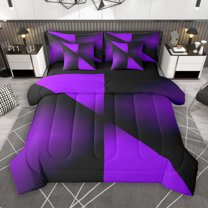 Manfei Chic Stripes Ombre 7-Piece Twin Bedding Sets, Purple Abstract Minimalism Bedding Comforter Set, Teens Kids Adult Men Women Reversible Sheet Sets, Breathable Home Decor