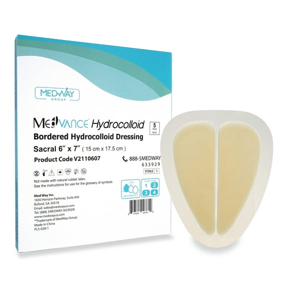 MedVance TM Hydrocolloid ‚ Bordered Hydrocolloid Adhesive Dressing, Sacral, 6"X 7" Box of 5 DRESSING