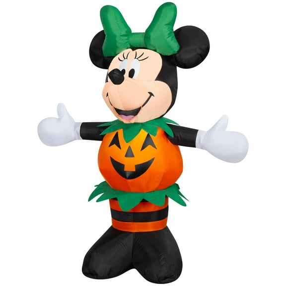 Gemmy Airblown Inflatable Minnie Dressed In Pumpkin Outfit Disney, 3.5 ft Tall, Multicolored