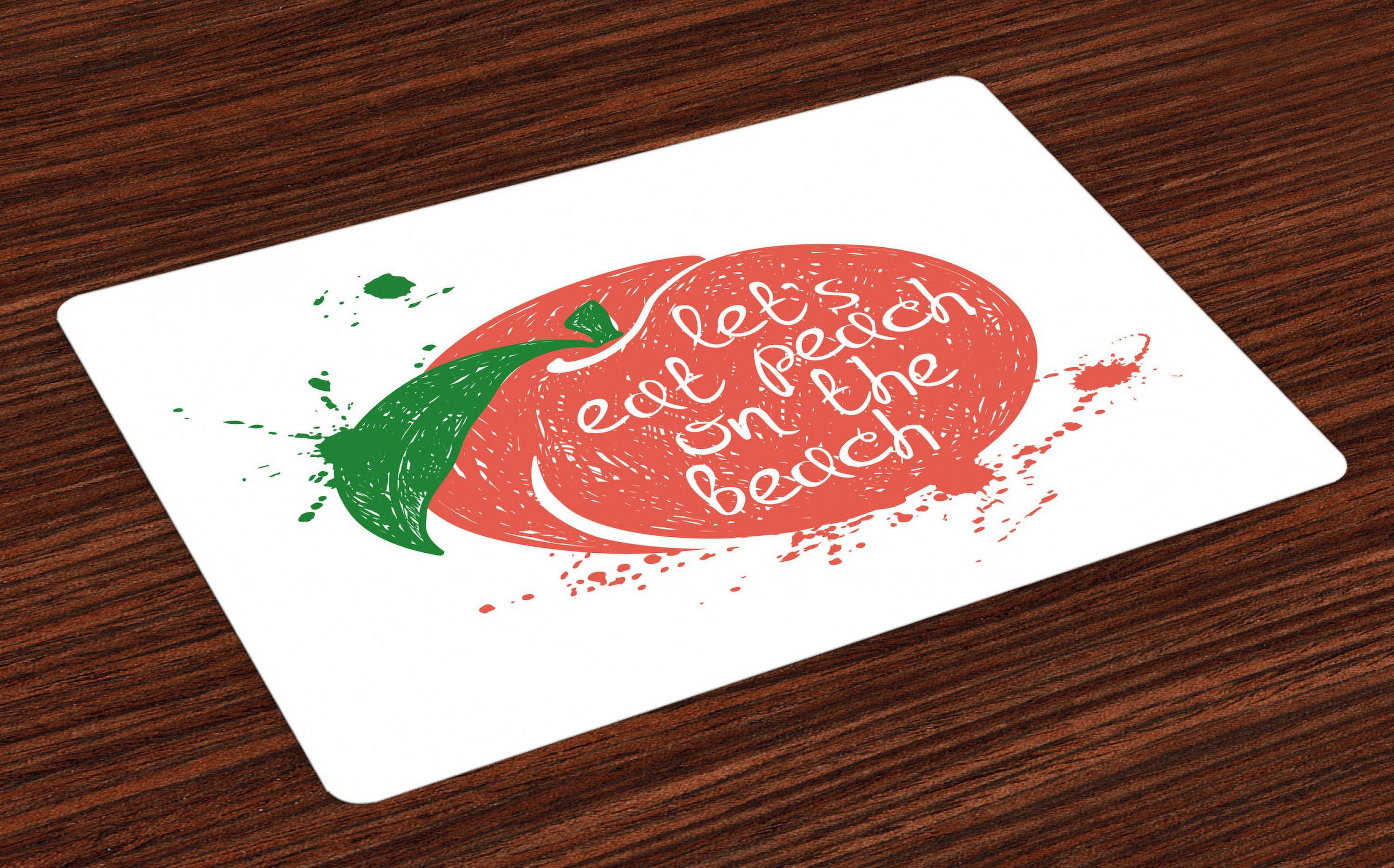 Peach Placemats Set of 4 Soft Fruit Design with Stem and Leaf Lets Eat