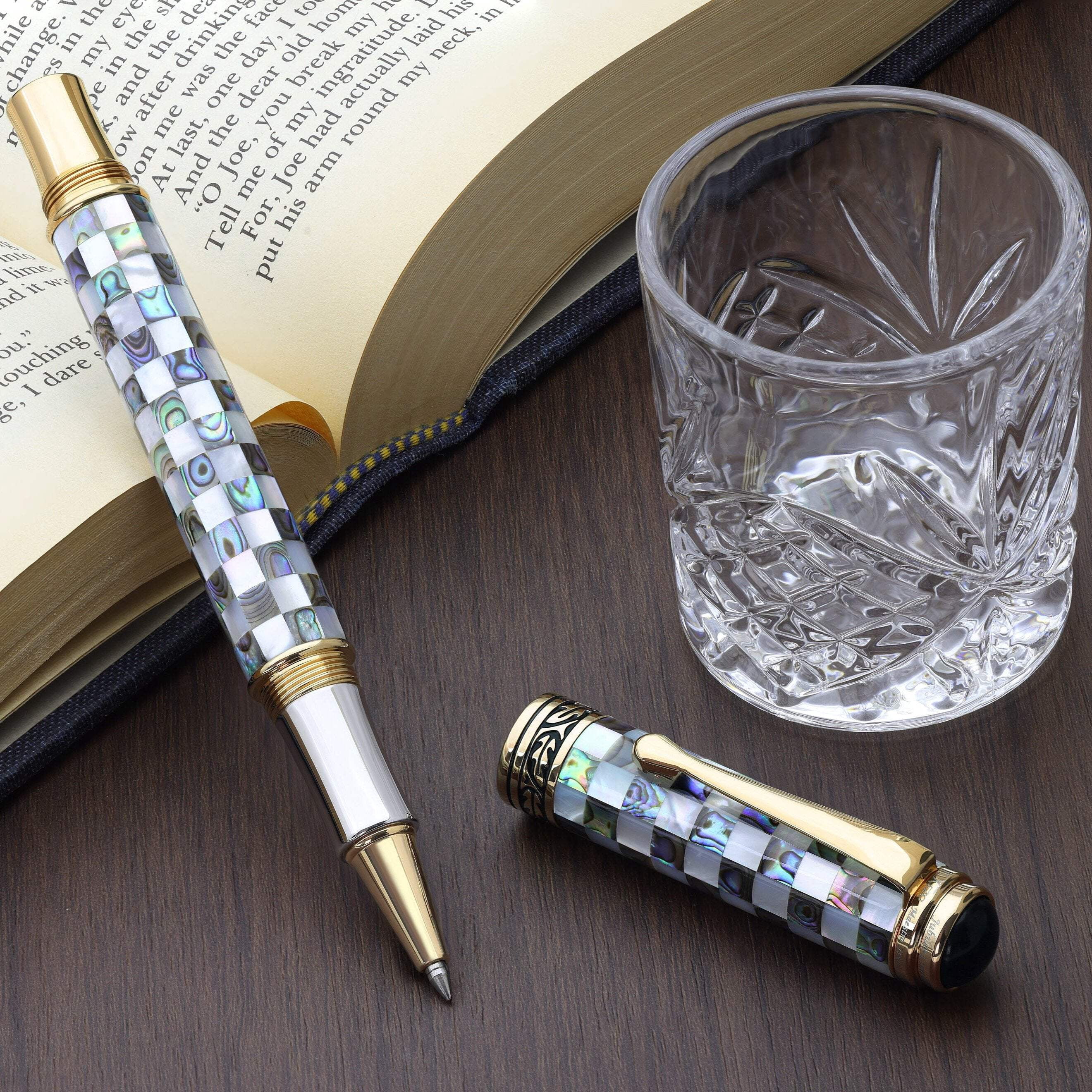 Xezo Xezo Maestro® Jubilee Classic of The Ocean Rollerball Pen - Paua Abalone  Oceanic White Mother of Pearl, 18K Gold Plated
