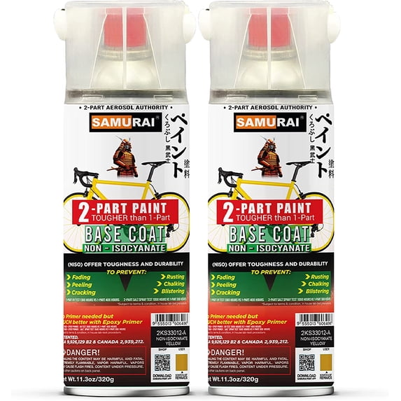Samurai 2-Part Non-Isocyanate (NISO) Spray Paint Base Coat for Bike - 11.3 Ounce UV Resistant and Rust Resistant NISO (Non-Isocyanate) Spray (SIGNAL RED, Pack of 2 Cans)