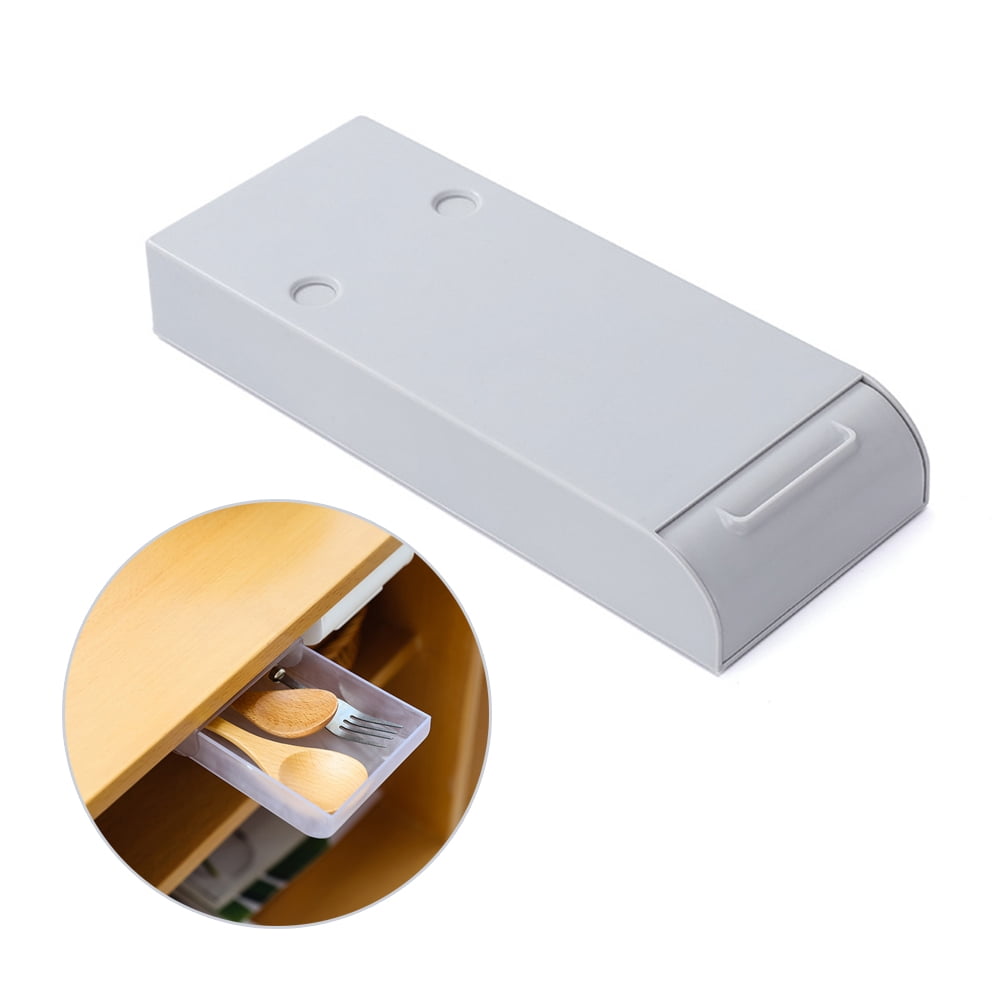 Self Adhesive Under Desk Drawer Hidden Organizer Storage Box Stationery F0V0