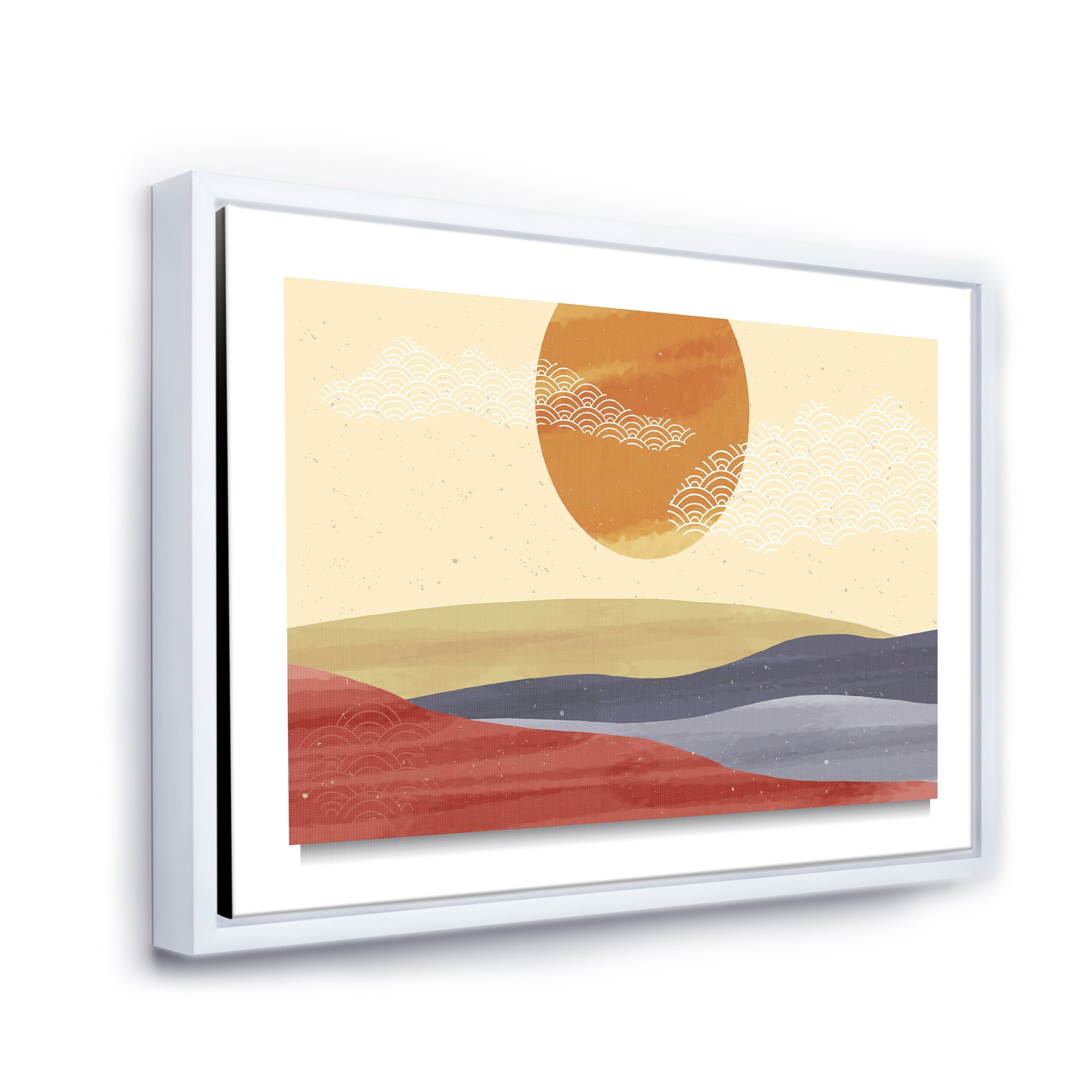 Designart 'Abstract Minimalistis Landscape Mountain & Moon' Modern Framed Canvas Wall Art Print