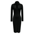 thumbnail image 4 of IWRICH Sweater Dress for Women Slim Fit Half Turtleneck V-Neck Long Sleeve Knitted Belted Midi Dress Fall Casual Jumper Dresses Black XXL, 4 of 5