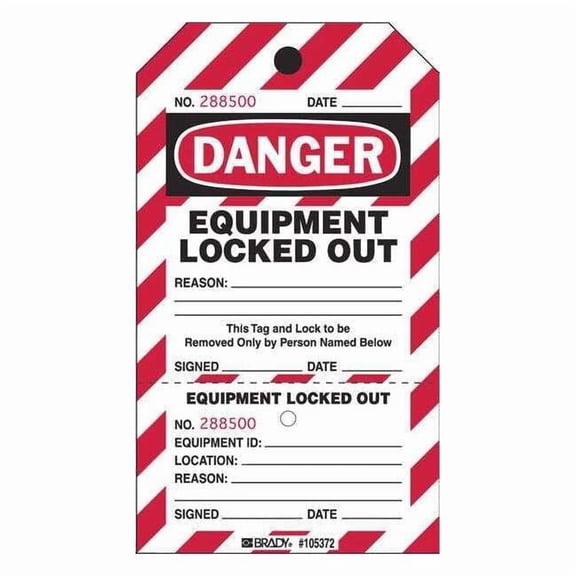 Brady Danger, Equipment Locked Out, 4 in W x 7 1/2 in H, Polyester 25 PK PLLT2