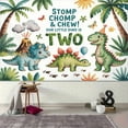 thumbnail image 5 of Cartoon Dinosaur Birthday Backdrop Stomp Chomp Chew Our Little Dino is TWO Photography Background Tropical Jungle Dinosaur 2nd Birthday Party Decorations Banner Supplies Photo Booth Props, 5 of 6