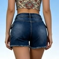 thumbnail image 3 of Jean Shorts for Women Summer Stretch Skinny Denim Shorts Button Streetwear Cuffed Bermuda Shorts with Pockets,Blue1,XL, 3 of 6
