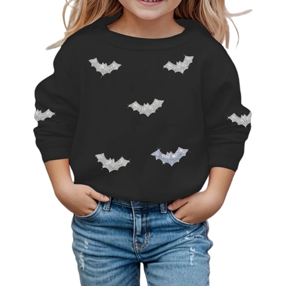 SJLDQY Unisex Kids Halloween Sweatshirts Hallowmas Bat Graphic Long Sleeve Crewneck Sweatshirt Fall Winter Lined Warm Pullover Tops