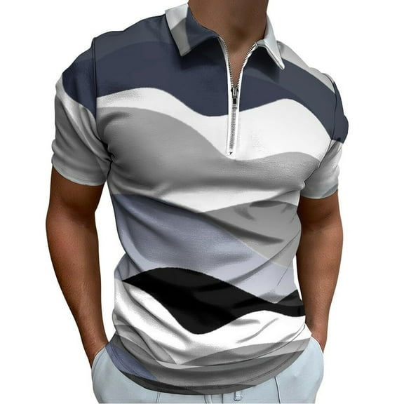 Gray Black White Gradient Abstract Men Zipper T-shirt Summer Casual Short Sleeve T-shirt Top