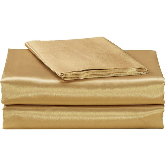 Elite Home Products 4 Piece Super Soft and Silky Satin Sheet Set (Solid/Deep Pocket) (Full, Gold)
