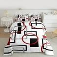 thumbnail image 2 of Manfei Pink Black Geometric Full Size Comforter Sets, Square Rectangle Circle Bedding Comforter Set, Abstract Stripe Reversible Bedding Sets, Lightweight Room Decor, 3-Piece, 2 of 8