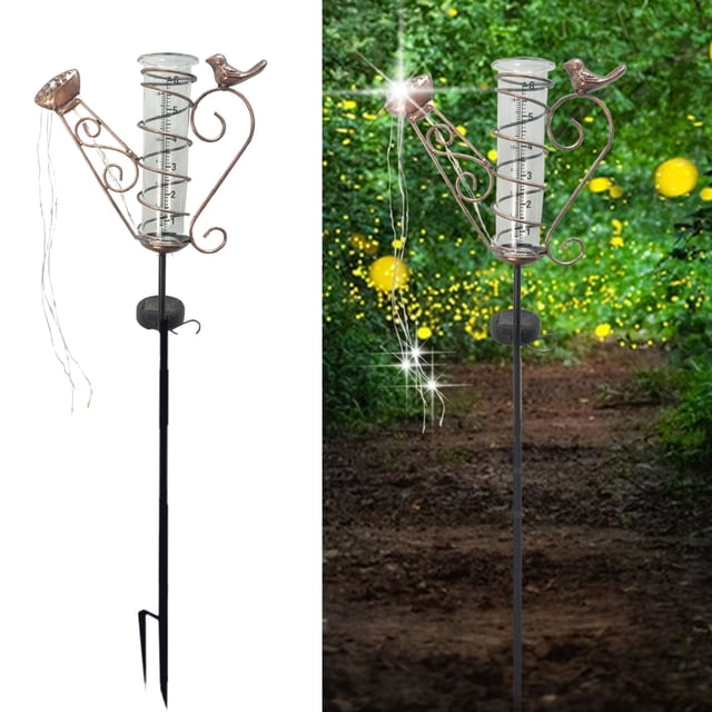 Xihbxyly Pluviómetro Solar, Estaca de Jardín Exterior de 89 Cm, 16 Luces Led de Cobre, Decoración de Metal para Jardín, Energía Solar, Resistente a La Oxidación, Decoración para Jardín, Patio, Fácil