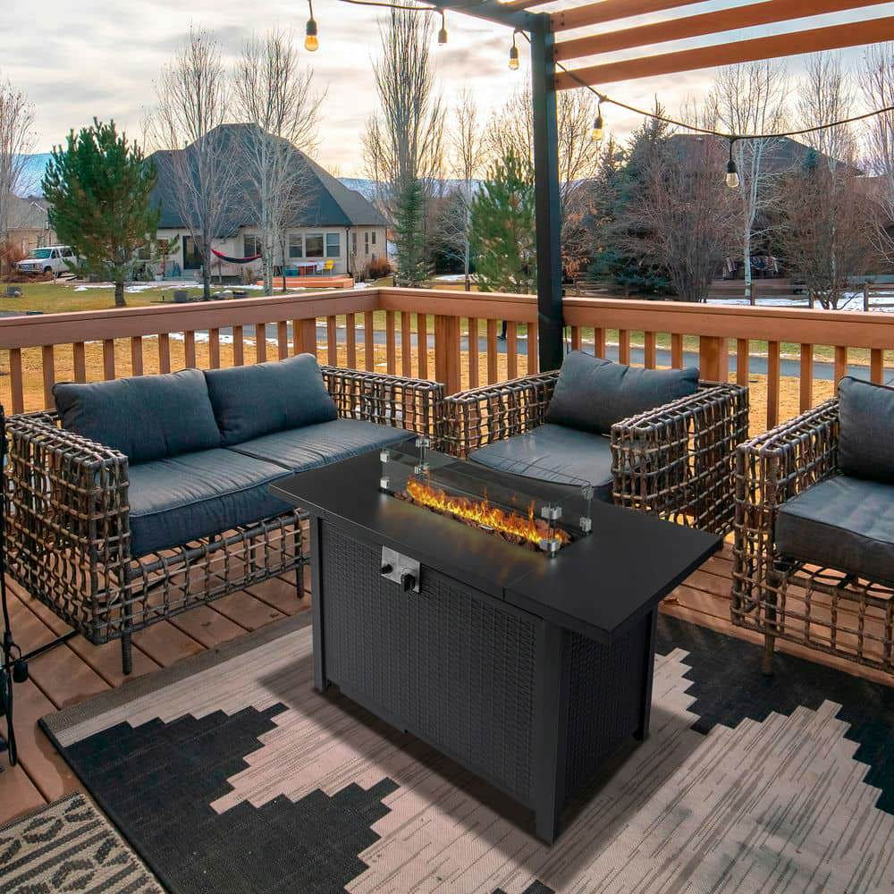 GVN Garden Fire Pit Table, Outdoor Fire Pit Table, 43" Fire Table, 50000 BTU Gas Firepit with Volcanic Stone, Black