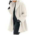 thumbnail image 2 of Women's Single Breasted Hooded Jacket Casual Trench Coat Fall Pea Coats Winter Overcoat Jacket White M, 2 of 7