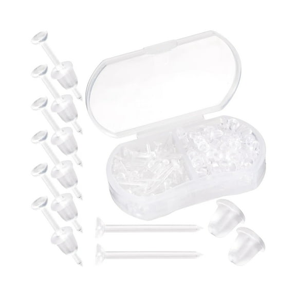 QZS Invisible Earrings,100Pack Durable Plastic Flat Earrings for Women,Portable Earrings Set with Clear Box for Sensitive Ears,Outdoor,Sports Use