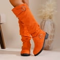 thumbnail image 2 of Rokment Slouch Knee High Boots for Women 2025 Fall Winter Fashion Casual Buckles Suede Chunky Low Heel Wide Calf over The Knee Long Tall Dress Boots Orange Size 9, 2 of 6