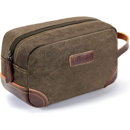 XIAOLUO Men's Toiletry Bag Leather and Canvas Travel Toiletry Bag Dopp ...