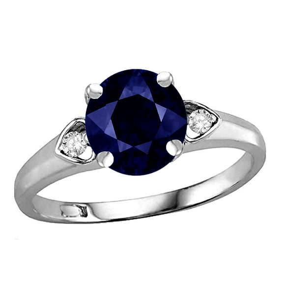 Star K� Round 7mm Genuine Sapphire Three 3 Stone Heart Engagement Promise Wedding Ring