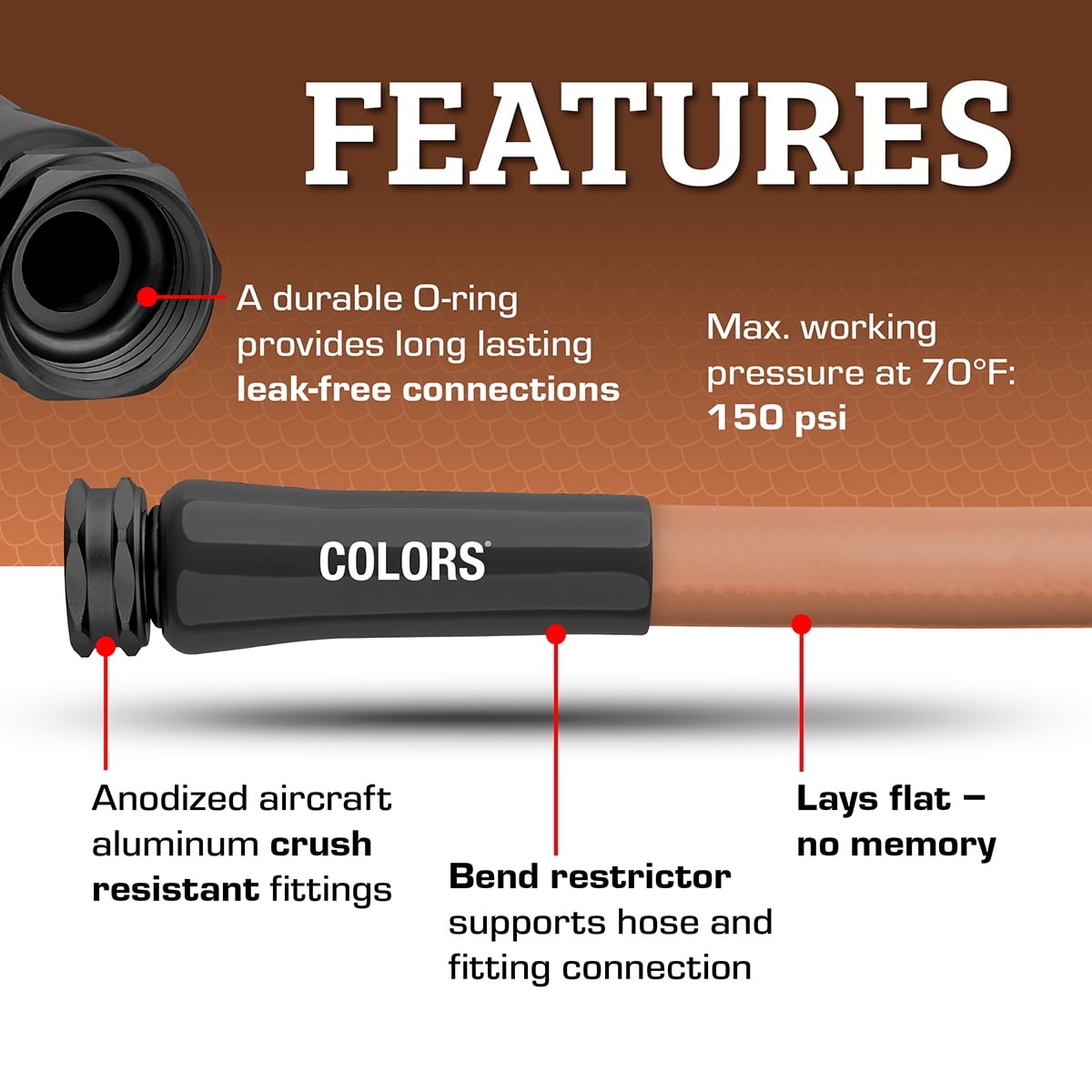 Flexzilla Colors Garden Hose 5/8 in. x 75 ft., Lightweight All-Weather Water Hose, Durable and Flexible, Leak-Free Connections, Red Clay