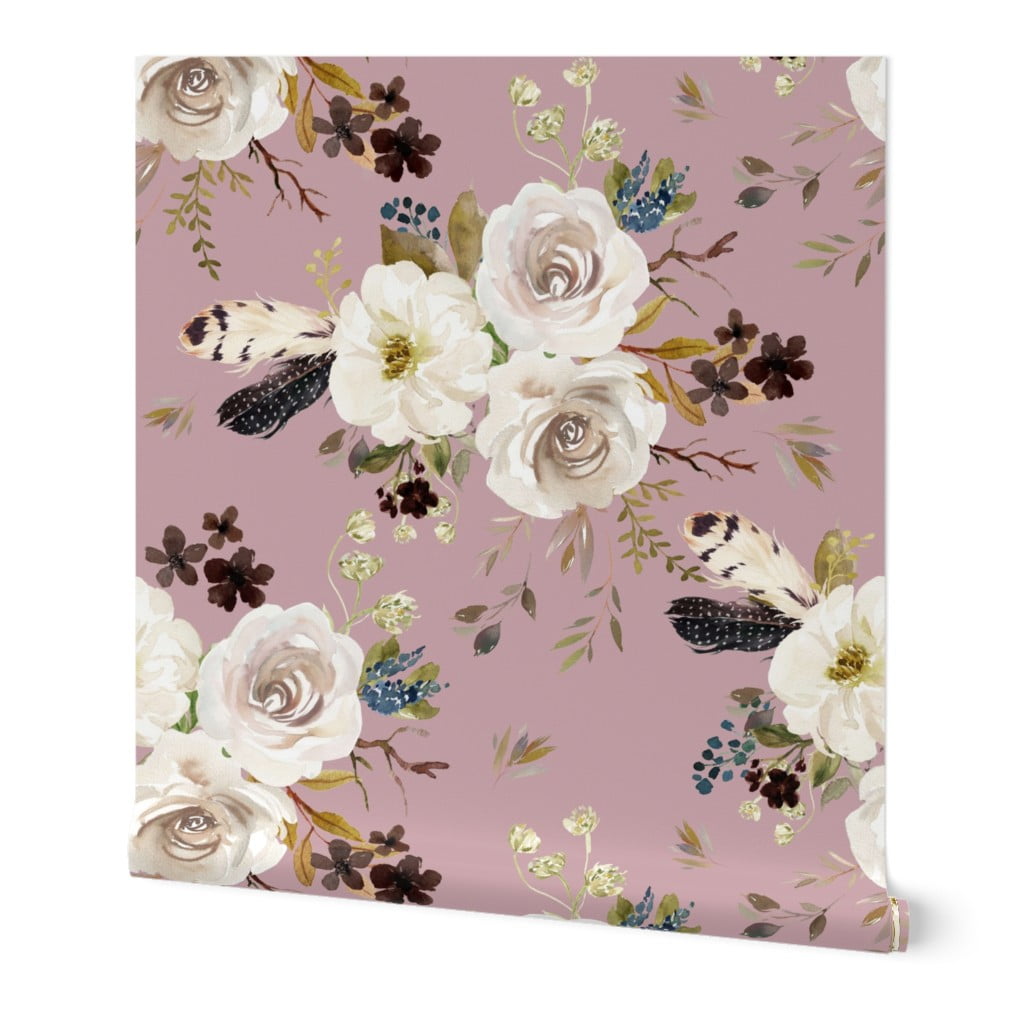 Peel-and-Stick Removable Wallpaper Floral Flowers Boho Autumn Fall Girls Ivory Peel-and-Stick Removable Wallpaper Floral Flowers Boho Autumn Fall Girls Ivory