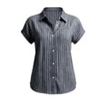 thumbnail image 6 of Lenpel Button down Shirts for Women Short Sleeve Collared Striped Cotton Linen Tops Business Casual Blouses, 6 of 6