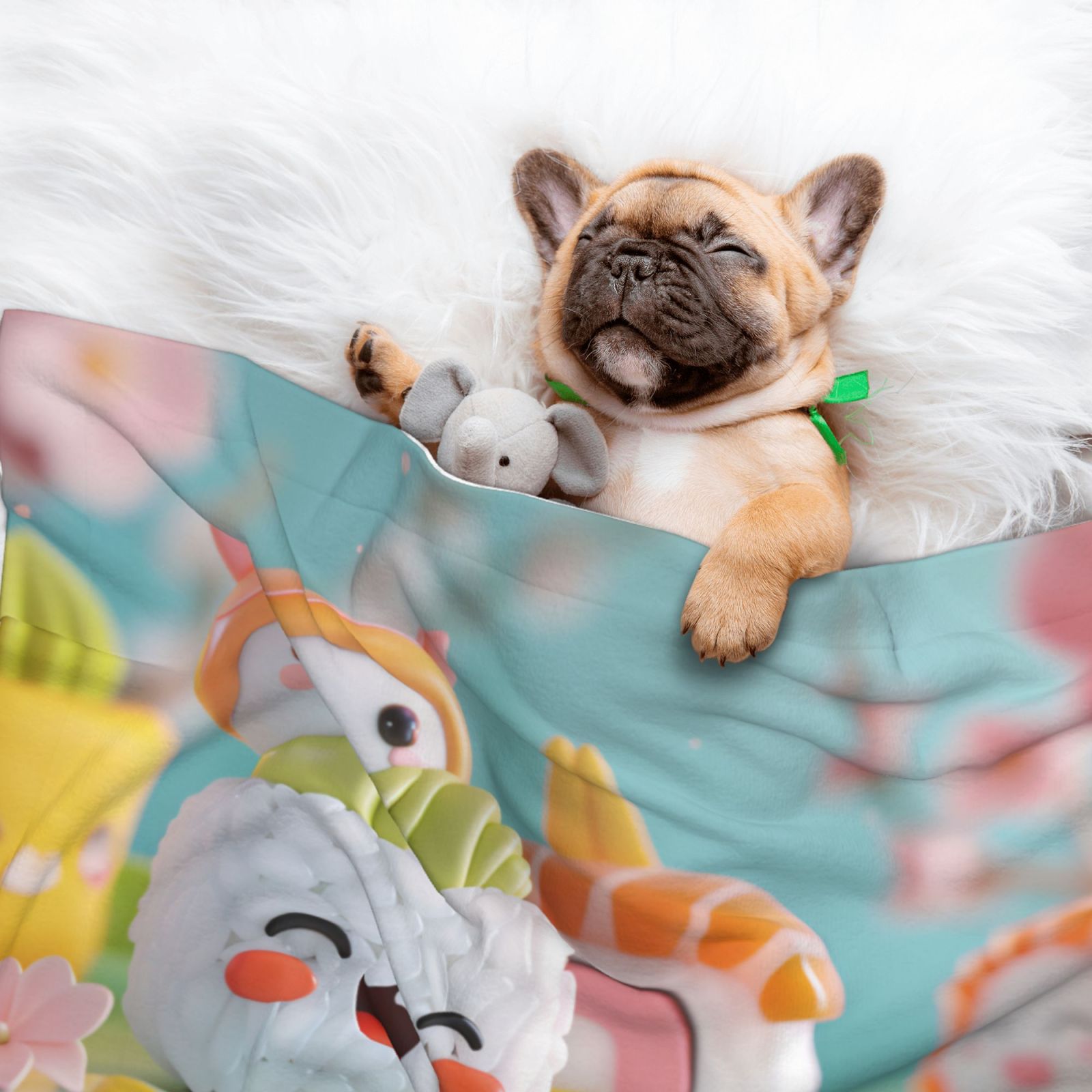 Naloa Kawaii Sushi Characters Delight Dog Blanket, 3 Sizes Cat Blanket for Indoor Cats Large Medium Small Dog Gifts-Medium