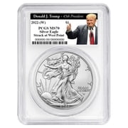 2022 W $1 American Silver Eagle PCGS MS70 Trump 45th President Label White Frame