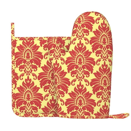 

Flower Background (24) Oven Mitts Pot Holders Set Non-Slip Cooking Kitchen Gloves Washable Heat Resistant Oven Gloves for Microwave BBQ Baking Grilling