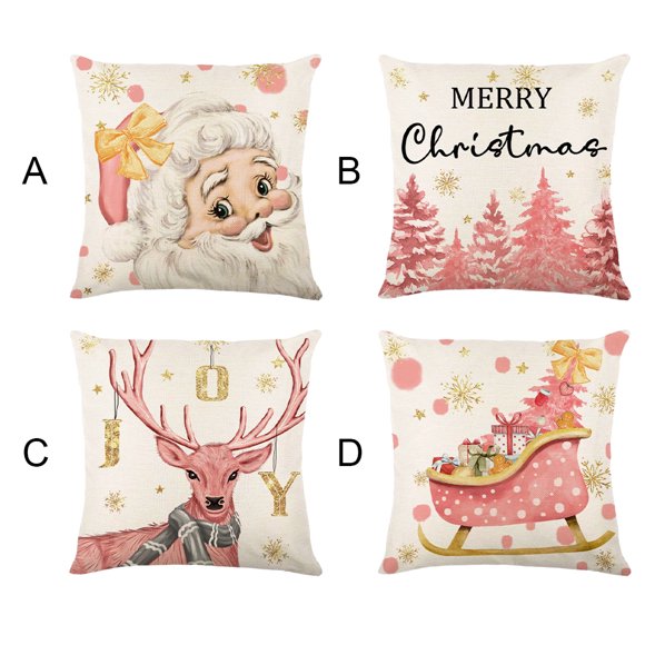 Baohd Fabriqué avec une Housse de Coussin en Lin pour un Confort et une Durabilité Accrus Taie d'Oreiller Père Noël Dessin Animé Taie d'Oreiller de Noël Rose Type-3 1 Ensemble