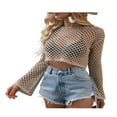 thumbnail image 2 of MesaSe Womens Long Sleeve See Through Knitwear Solid Color Mesh Long Sleeve Knitted Pullover Tops, 2 of 6