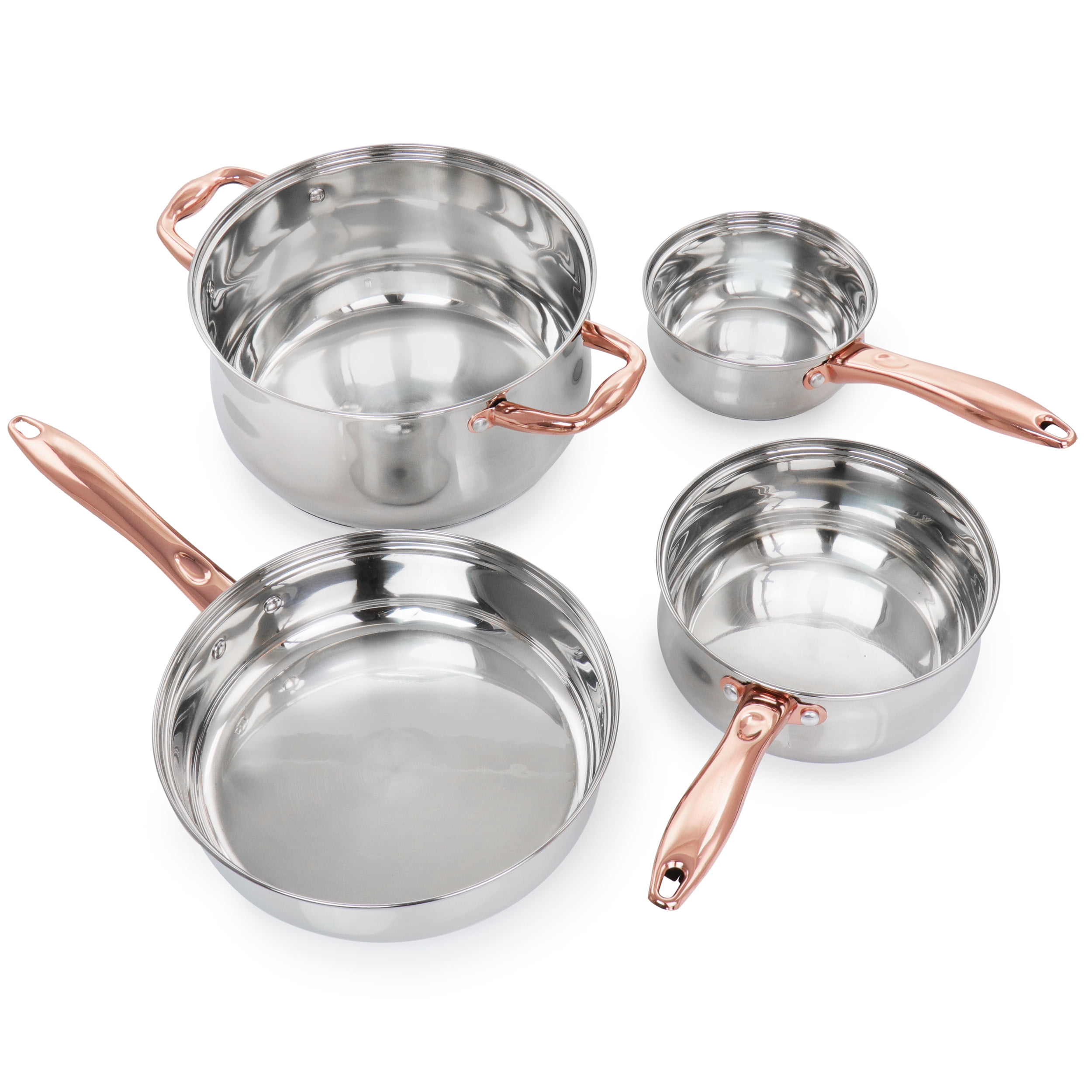 Bransonville 8 Piece Stainless Steel Cookware Set in Chrome and Bronze