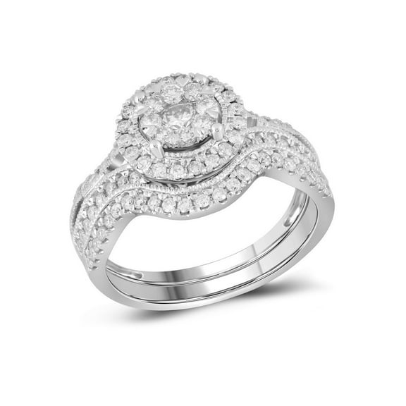 14kt White Gold Round Diamond Bridal Wedding Ring Band Set 7/8 Cttw