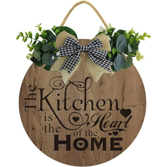 Eveokoki 12" Home Decor,This Kitchen Is The Heart Of The Home Front Door Round Wood Sign Hanging,Porch Decor Sign for Farmhouse,Rustic Wood Wreaths Sign